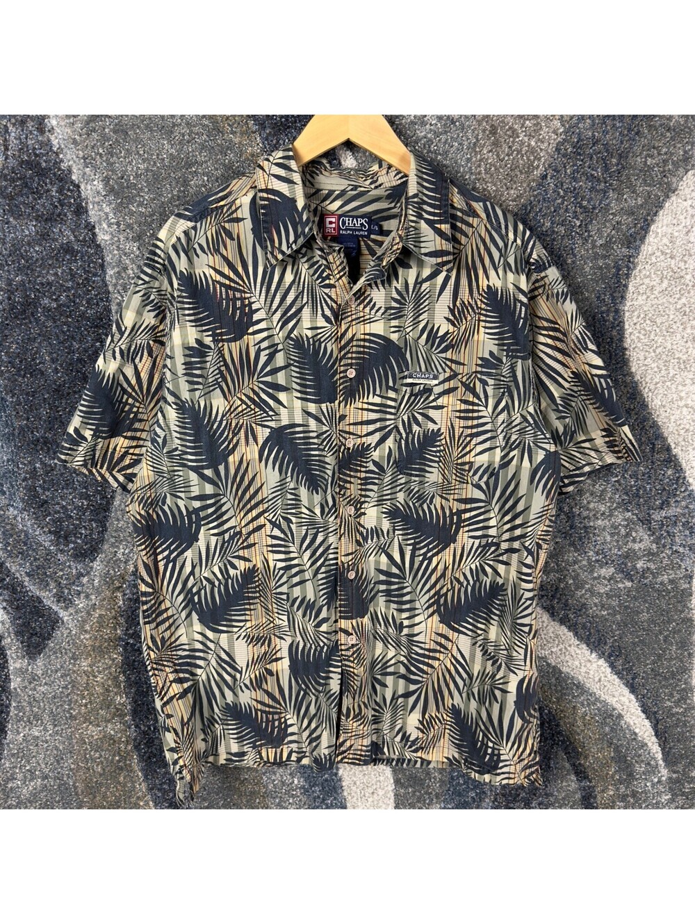 Vintage Chaps Ralph Lauren Hawaiian Shirt Mens L Palm Print